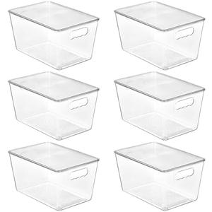 Vtopmart 6 Pack Clear Stackable Storage Bins with Lids, Large Plastic Containers with Handle for Pantry Organizer and Storage,Perfect for Bathroom,Cabinet,Kitchen,Fridge,Closet Organization