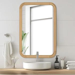 HOMECOOKIN Wood Bathroom Mirrors for Wall Mounted, 20" x 30" Rustic Wood Frame Wall Mirrors Decorative for Living Room or Bedroom Vanity Mirror (Natural) HH