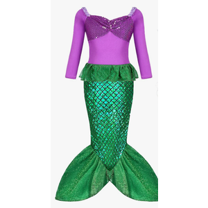 Little Girls Mermaid Ariel Costume for Grils Dress Up Halloween Cosplay Birthday Party with Headband, Wig, Necklace Size 140
