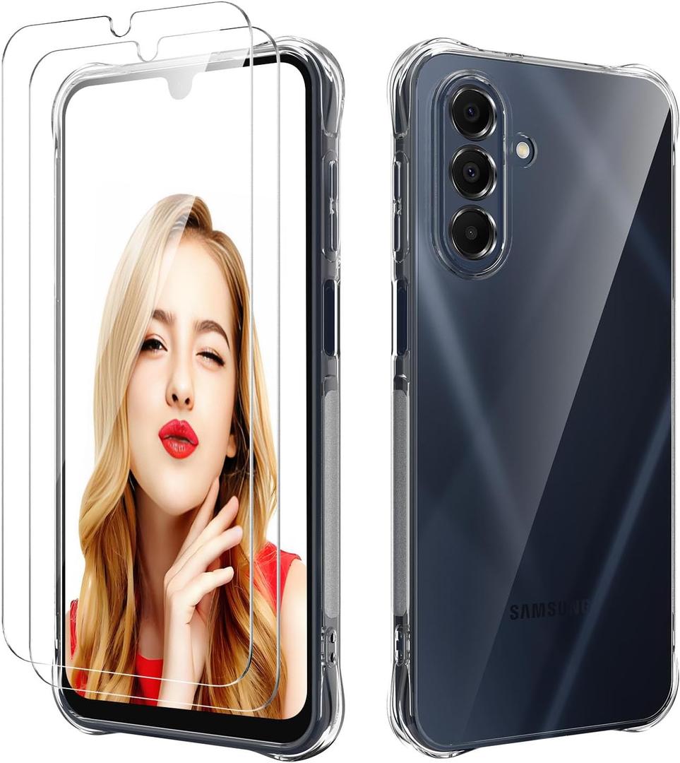 For Galaxy A17 5G Case with 2 PCS Screen Protectors,Girls Women Slim Flexible TPU Bumper Shock Absorption Rubber Soft Cover for Samsung Galaxy A17 5G (Clear, Samsung Galaxy A17 5G)