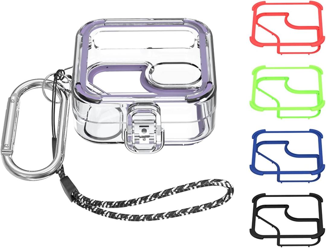 [Upgrade Lock] Case for Nothing Ear 2, VAEKNVG Shock-Absorbing Protective Armor Cover for Nothing Ear 2 Earbuds, TPU Hollow Hard Shell with Carabiner & Lanyard, Clear