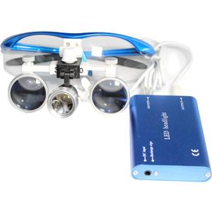 Dental Binocular Loupes 3.5X 420mm + LED Head Light Lamp +Aluminum Box (Blue)