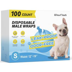 Wowflash 100 Count Dog Belly Bands for Male Dogs, Male Dog Diapers Disposable, Leakproof Dog Wraps with Wetness Indicator, Breathable Quick-Dry, Secure Fit for Doggy Puppy Training, Small