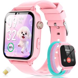 Yiphun 4G Kids Smart Watch with GPS Tracker, Video Call, Texting, and Phone Calls, Smart Watch for Kids with SIM Card, School Mode Alarm Clock SOS Alerts, Watch Gift for Age 4-12 Girls, Pink