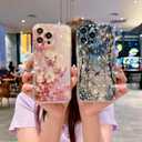 for iPhone 11 Pro Case Bling Cute Flowers Butterfly, Slim Glitter Cover, Raised Camera Lens Protection Shockproof Sparkly Floral Phone Case for Women Girls 5.8" - Blue