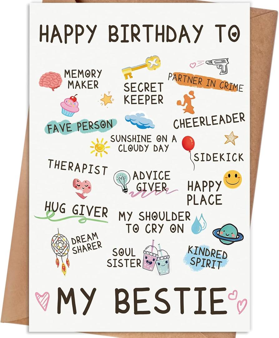 6 x Bestie Birthday Card,Best Friend Birthday Card Gifts for Women Sister, Bestie Birthday Gift, Friendship Birthday Card