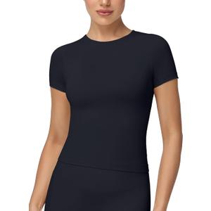 MCEDAR Womens Seamless Soft Smoothing T-Shirts Short Sleeve Slim Fit Basic Tees Crew Neck Casual Shirts (Black, S)
