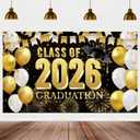 Class of 2026 Graduation Banner Black and Gold Large 71 In x 43 In Congrats Grad Banner for Outdoor/Indoor Party Decorations Happy Graduation Backdrop for 2026 Ceremony