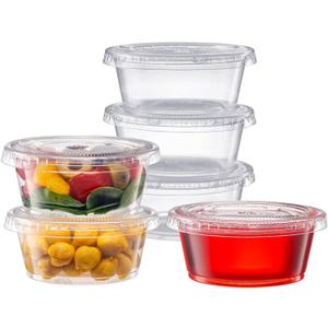 Pantry Value 3.25 oz Jello Shot Cups with Lids [100 Count] Clear Disposable Plastic Portion Containers, Condiment Cups for Sauces, Dressings & Samples  Durable, Stackable, Leak-Resistant