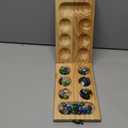 AMEROUS Wooden Mancala Board Game Set - Folding Board - Multi Color Glass Stones - Gift Package - Mancala Instructions, Portable Travel Board Game for Kids and Adults