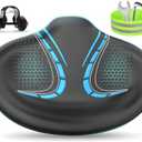 BLUEWIND New Noseless Oversized Bike Seat, Wide Bicycle Saddle Novel Backrest Design for Electric Bike, Universal Fit Exercise Bike or Road Stationary Bike Seat Cushion for Men & Women, No U-clamp