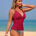 ZAFUL Womens Tankini Swimsuits Smocked 2 Piece Bathing Suits Modest Tie Back Swimwear (Red, M)