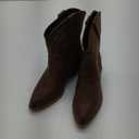 IXU Cowboy Boots for Women Wide Suede Ankle Western Cowgirl Boots Mid Calf Pointed Toe Short Chunky Classic Booties (Brown), Size: 8