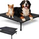 Pozico Elevated Outdoor Dog Bed - Foldable Cooling Dog Cot with Metal Frame, Portable Camping Pet Bed for Large & Medium Dogs, Breathable Mesh for Indoor & Outdoor Use, Black - XL (41.5"L x 27.8"W x 9.8"Th)