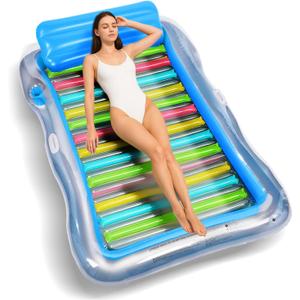 Inflatable Adult Pool Lounger Float - BAIAI Large Beach Sun Tanning Floats Raft Sunbathing Water Lounge Floaties Tub with Drink Holder - Blow Up River & Lake Suntan Floating Swimming Mattress Mat