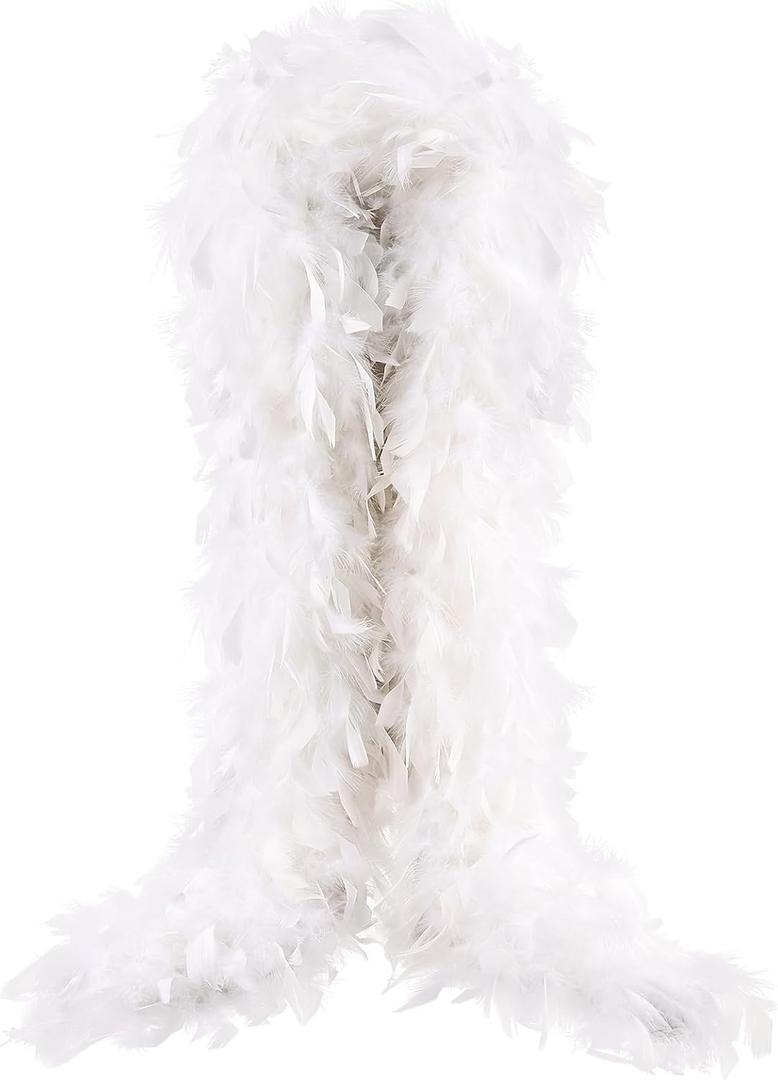 THARAHT Chandelle Feather Boa 19 Color- 38g/55g100g 2Yard Dancing Wedding Party Halloween Costume Decoration Feathers Boa (White)