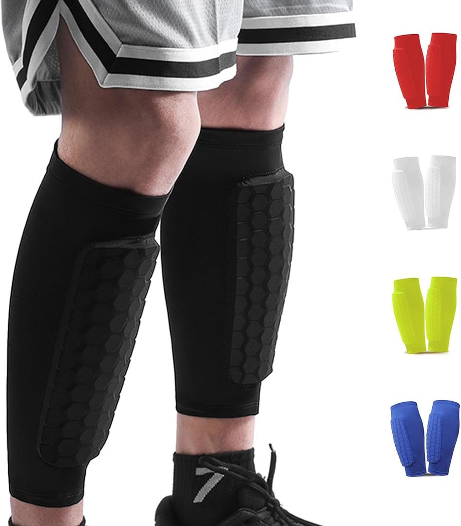 Soccer Shin Guards Shin Pads for Kids Youth Adult, Calf Compression Sleeve with Honeycomb Pads, Support for Shin Splint Baseball Boxing Kickboxing MTB (Small, Black)