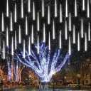 Joomer 2Pack Christmas Lights Outdoor, 11.8 inch 10 Tubes 240 LED Meteor Shower Lights, LED Falling Icicle Cascading Light with Timer Waterproof and Connectable for Christmas Decoration (White)