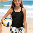 Girls Swimsuit Solid Color Girls Tankini Swimsuit with Shorts Criss Cross Back Adjustable Straps Bathing Suit 7-18T