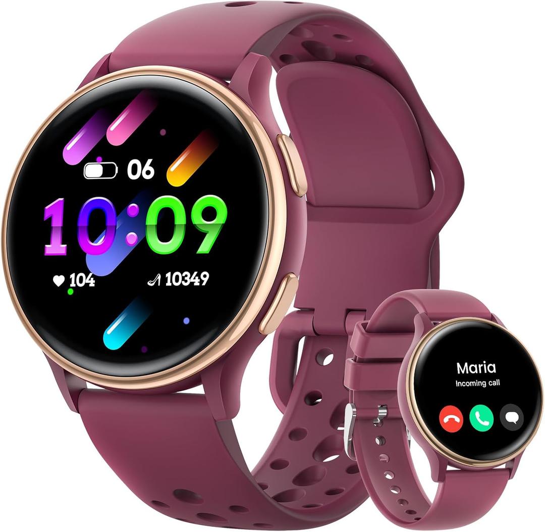 Smart Watches for Women, 1.27" Smart Watch with 400+ Watch Face, 70+ Sport Modes, 24/7 Heart Rate, Sleep Monitor, Answer/Make Calls, Waterproof Activity Fitness Tracker (WineRed)