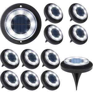 Flacchi Solar Lights Outdoor Waterproof - 2-in-1 Solar Powered Ground Lights Outdoor Solar Disk Light Landscape Light for Deck Step Patio Yard Pathway Walkway Driveway Garden (Cool White, 12 Pack)