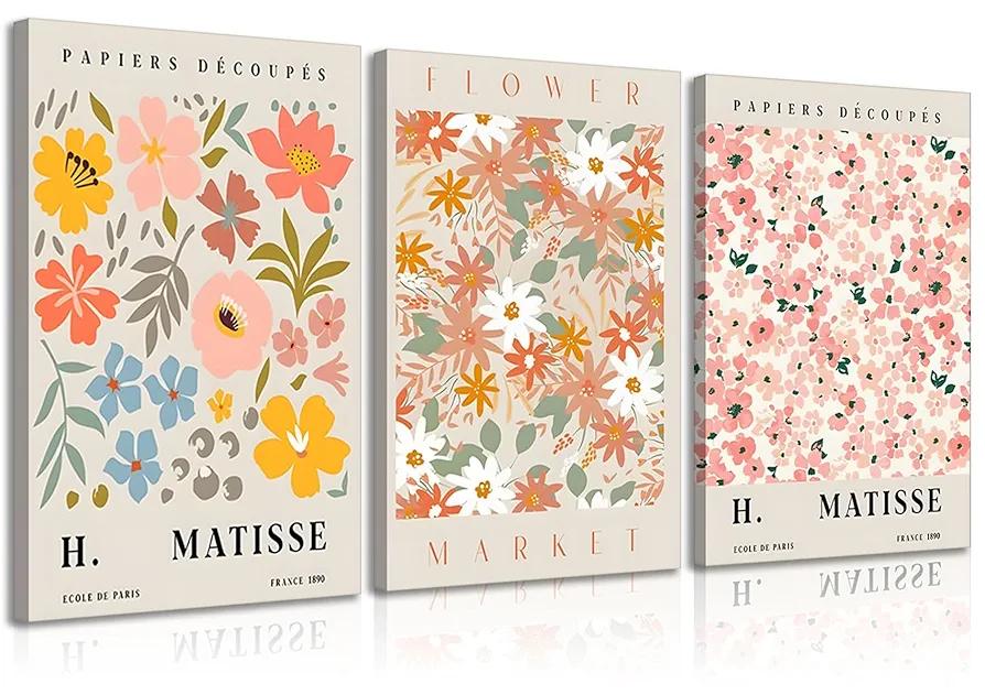 3Pcs Flower Market Canvas Wall Art Danish Pastel Wall Decor Pictures Pink Aesthetic Posters Prints for Living Room Hallway Bedroom Home Decoration Prepare to hang