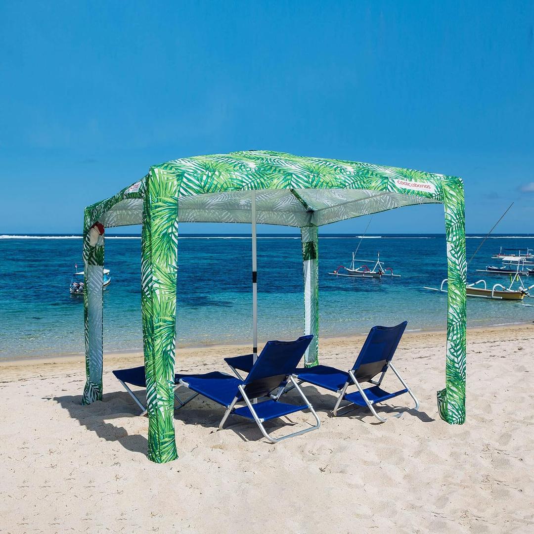 CoolCabana Beach Shade Tent - Easy Setup, UPF 50+ Protection, Large & Medium Sizes, Compact & Wind Resistant - Beach Cabana for The Whole Family - Palms, Large, 64ft2 - 8' x 8'