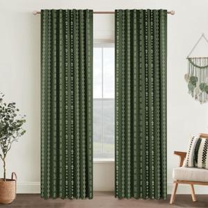 Thermal Heat Blocking Summer Curtains,Boho Tropical Curtains for Living Room Bedroom 96 Inches Long,Olive Green (50"W x 96"L (Pack of 2))