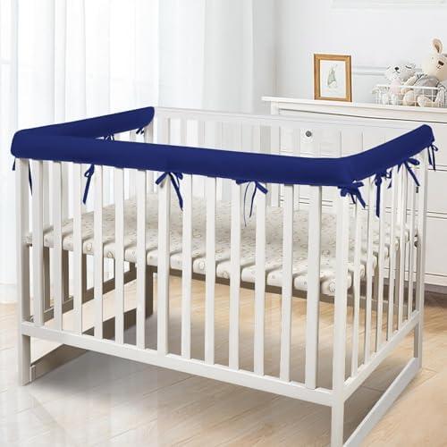 Aiewale 3 Pc Crib Rail Cover Sets,Reversible Teething Guard,Soft Anti-Collision Strip Corner Cover, (Breathble-Blue018)