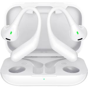 Open Ear Headphones,Bluetooth Wireless Earbuds,5.9g Ultra-Lightweight Sport Earphones with Mic for Running Cycling,Secure Fit for Small Ears (White)