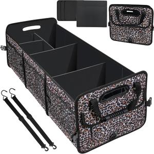 AOPHY Leopard Print Trunk Organizer - 95L Large Capacity, Non-Slip Bottom, Waterproof, Portable Car Storage for SUV, Truck, Sedan