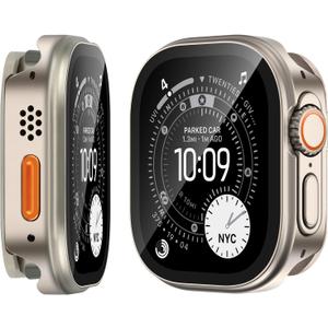 3 in-1 Metal Cover Compatible with Apple Watch Ultra 3/2/1 Case 49mm for Women Men, Ultra-Thin Lightweight Built-in Screen Protector for iWatch Ultra 3/2/1 49mm (Titanium)