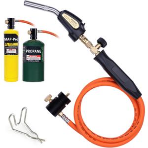 Propane Torch Hose Kit 3.6Ft, Mapp Map Gas Torch Kit Trigger Start, Adjustable Flame Knob Near Torch Head Stainless Steel, Soldering Torch for Gift-with Hook