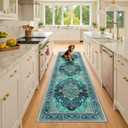 RELEANY Area Rugs 2'6''x8' Runner Rug Non Slip Washable for Kitchen Hallway Bedroom Beside Laundry Room Bathroom Rug, Floor Carpet, Teal Green Lake Blue Turquoise