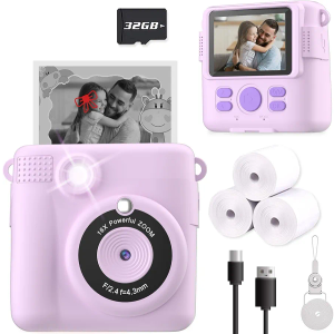 Instant Print Camera for Kids, Christmas Birthday Gifts for Girls Boys Age 3-12,Kids Digital Cameras for Toddler, Portable Toy for 3 4 5 6 7 8 9 10 Year Old Girl with 32GB SD Card-Purple
