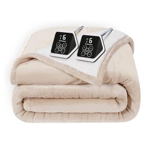 Westinghouse Electric Heated Blanket - Queen Size, Soft Flannel to Sherpa, 10 Heating Levels, 12 Hour Auto Off, Machine Washable, 84x90 Inch, Beige