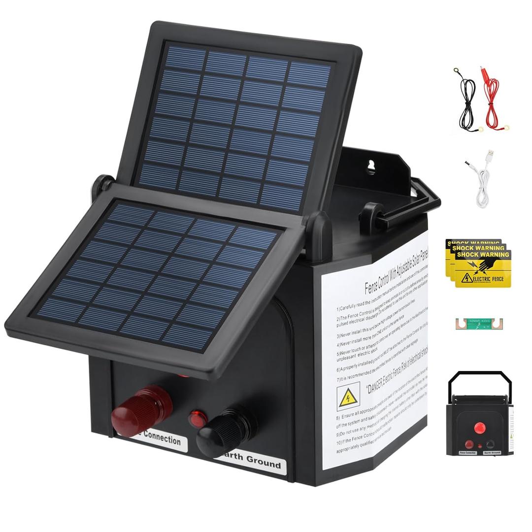 3 Miles Solar Fence Charger, 0.15 Joule Solar Electric Fence Charger for Livestock, Pigs, Horses, Cattle Sheep