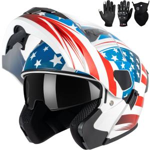 Modular Flip up Motorcycle Helmets for Men Women, DOT Approved | Dual Visor Full Face Helmet for Adult Ebike Moto ATV UTV Snowmobile ADV Cruiser Four Wheeler Street Bike with Gloves Mask