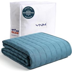 YnM Exclusive Weighted Blanket, Soothing Organic Long Stapled Cotton, Bed Blanket for One Person of 140lbs, Ideal for Queen/King Bed (60x80 Inches, 15 Pounds, Peacock/Grey Reversible)