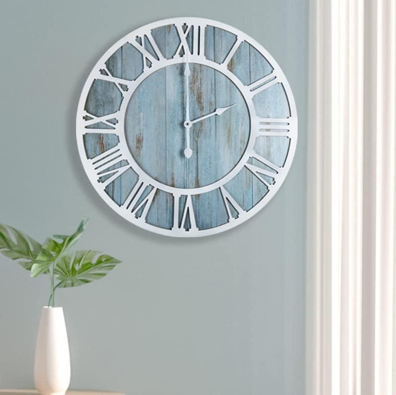 1st owned Wall Clocks for Living Room Decor,16" Vintage,Round Silent Non Ticking,Black Metal,Modern Wood Clocks for Home Bedroom,Kitchen,Garden,Office,Cafe,Modern Wall Decoration -Roman Numerals (Blue)