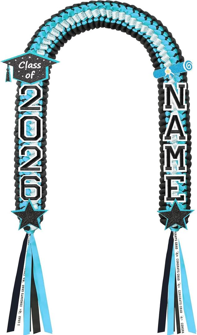 Juexica Graduation Lei Class of 2026, Graduation Ribbon Money Lei Personalized DIY Name Braided Necklace for Women Men Congrat Grad Party Gift Accessories (Green,1 Sets)