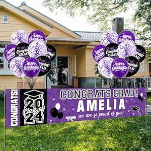 NUTTYBASH Graduation Party Decorations, Purple Personalized Class of 2025 Graduation Banner with 78 Alphabet Stickers and Balloons, Congrats Banner for College High School Party Supplies