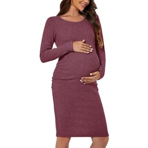 Smallshow Women's Knit Maternity Dress Long Sleeve Pregnancy Clothes, Large