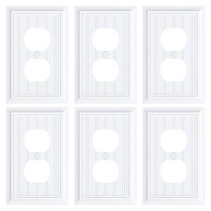 6-Pack Classic Beadboard Duplex Outlet Cover Plate, Decorative Switch Plates and Outlet Covers, Natural Bamboo Fiber Wall Plates for Electrical Outlets, 1 Gang Receptacle Cover,Pure White, 3 only