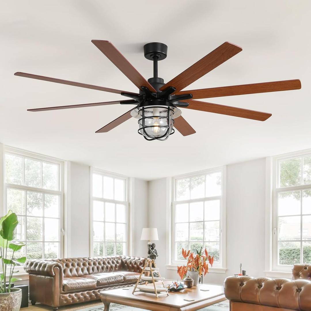 Sofucor 66 Inch Ceiling Fans with Lights and Remote, Farmhouse Ceiling Fan with Reversible DC Motor, Dual Finish 8 Blades, Rustic Wood Ceiling Fan Light for Living Room, Bedroom, Patio (Brown)