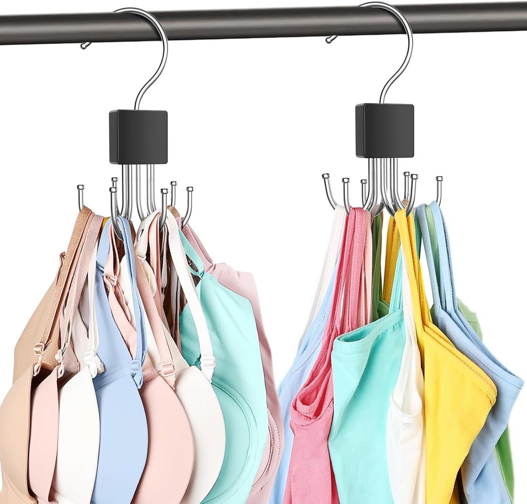 2 Pack Tank Top Hanger, Bra Hangers for Closet Organizer Max 36 Storage Capacity, Space Saving 360Rotatable Metal Bra Organizer, Closet Organizers and Storage for Tank Top, Bras, Scarf, Purse etc.