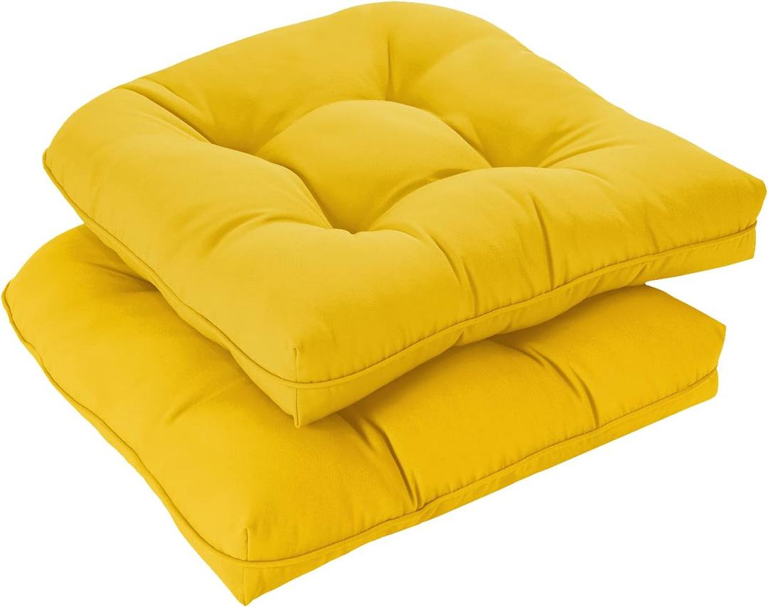 downluxe Outdoor Chair Cushions Set of 2 for Patio Furniture, Waterproof Tufted Overstuffed Patio Furniture Cushions, Thick Outdoor Seat Cushion, 19" X 19" X 5", Yellow