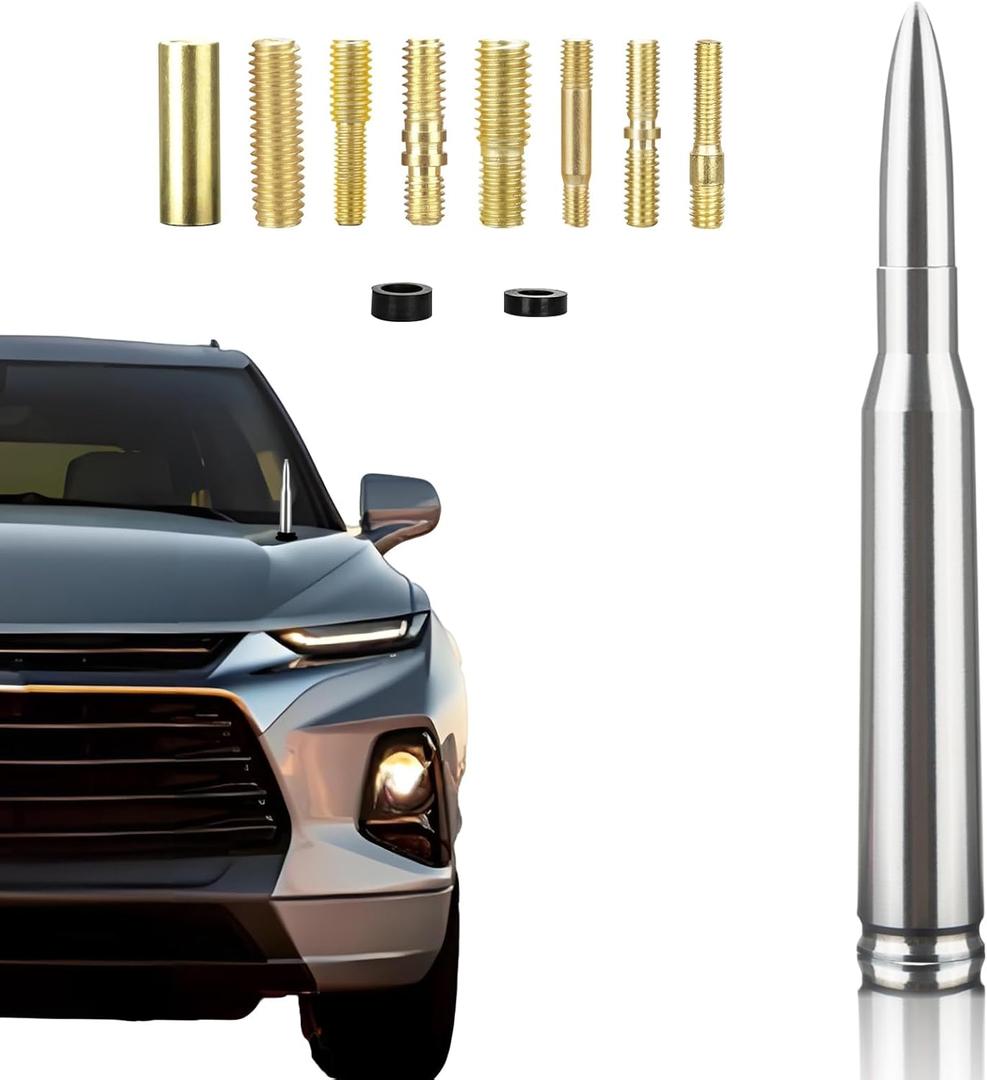 Chrome Antenna 50 Cal Car Truck Bullet Antenna Truck Accessories Universal Replacement for GMC Sierra 1500 Chevy Dodge Ram Silverado 1500 2500 3500 Ford F150 F250 F350 (Chrome)