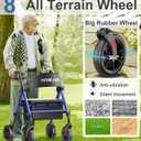 HOMLAND Walkers for Seniors with Seat, Foldable Rollator Walker, Reinforced Aluminum Frame, 8" Big Rubber Wheels for All Terrain, Height Adjustable Lightweight Rolling Walker
