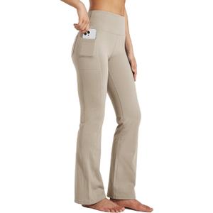 Willit Women's Fleece Lined Pants Yoga Bootcut Thermal Winter Pants High Waisted Flare Leggings Water Resistant (Khaki), S